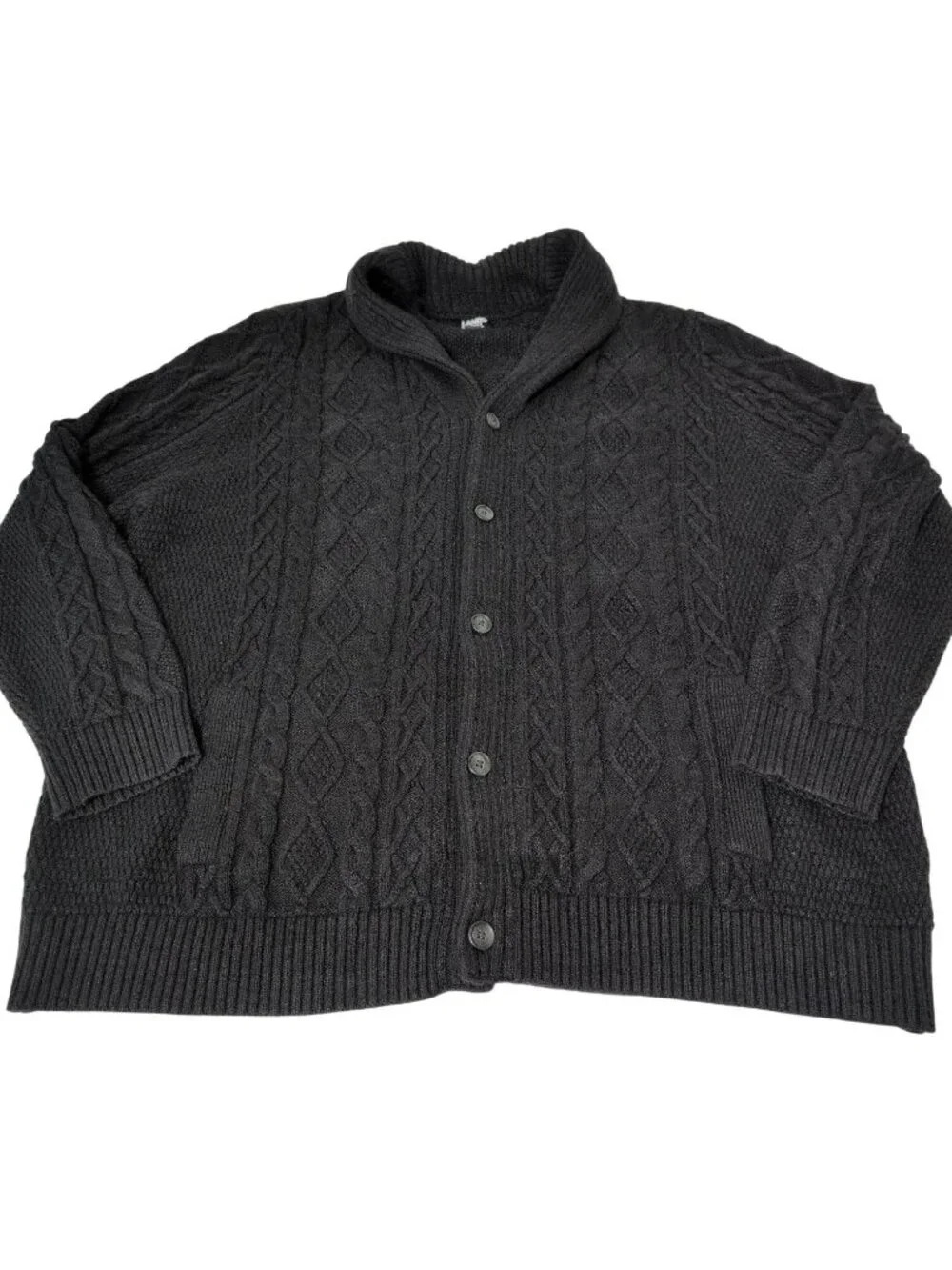 Lands End Donegal Cable Knit Cardigan Mens Size XXL Grunge Grandpa Shawl Collar